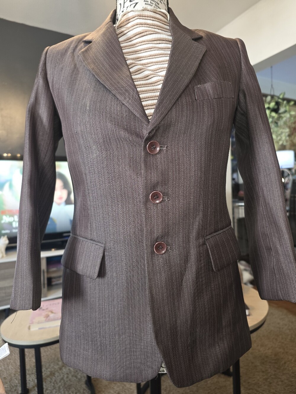 Women's Brown Pinstripe Three-Button Blazer